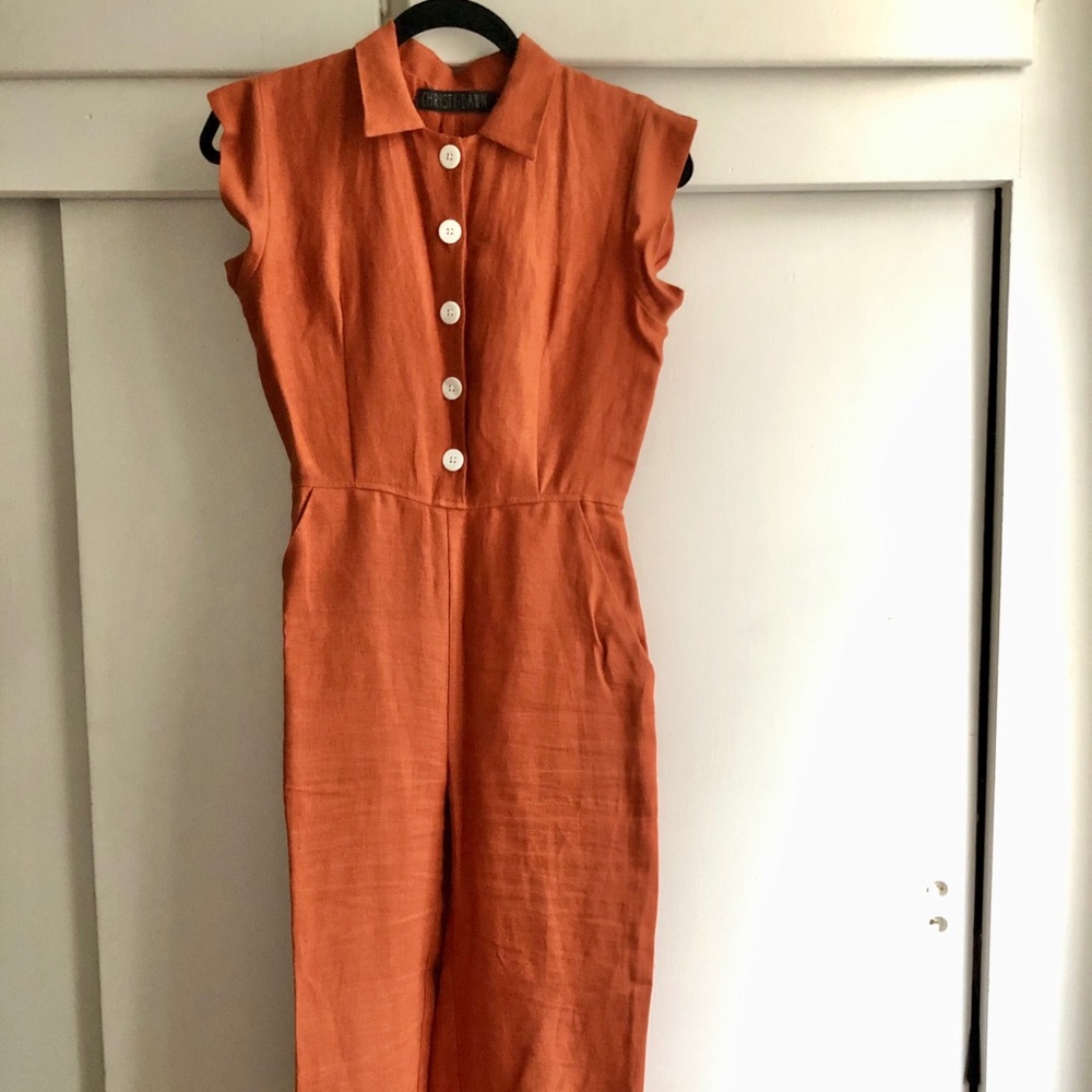 Christy Dawn Terra-cotta Linen Jumpsuit